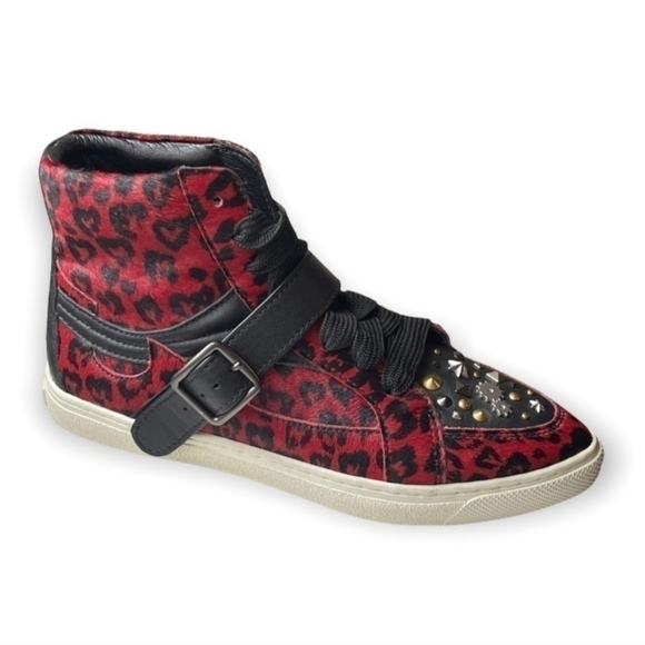 COACH Leather C23 Sneakers Shoes Fairculf Fur with studs leopard animal print - Picture 4 of 14